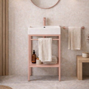 Zestaw umywalka z konglomeratu NAVI 60 x 45 cm + stojąca konsola NAVI Step | Różne kolory | Różne rozmiary : Kolor - Różowy, Otwory na baterię - Jeden otwór, Rozmiar - 50 x 45 cm