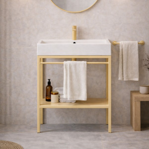 Zestaw umywalka z konglomeratu NAVI 60 x 45 cm + stojąca konsola NAVI Step | Różne kolory | Różne rozmiary : Kolor - Żółty, Otwory na baterię - Jeden otwór, Rozmiar - 70 x 45 cm