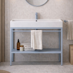 Zestaw umywalka z konglomeratu NAVI 60 x 45 cm + stojąca konsola NAVI Step | Różne kolory | Różne rozmiary : Kolor - Niebieski, Otwory na baterię - Bez otworów, Rozmiar - 100 x 45 cm