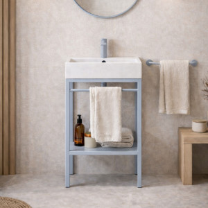 Zestaw umywalka z konglomeratu NAVI 50 x 45 cm + stojąca konsola NAVI Step | Różne kolory | Różne rozmiary : Kolor - Niebieski, Otwory na baterię - Bez otworów, Rozmiar - 50 x 45 cm