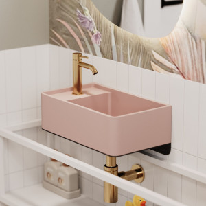 Umywalka z kamienia syntetycznego nablatowa / wisząca prostokątna różowa 43 cm x 25 cm EVELIA Pink : Otwory na baterię - Tak, Typ montażu - podwieszana