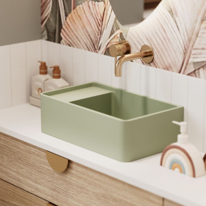 Umywalka z kamienia syntetycznego nablatowa / wisząca prostokątna zielona 43 cm x 25 cm EVELIA Green : Otwory na baterię - Nie, Typ montażu - nablatowa