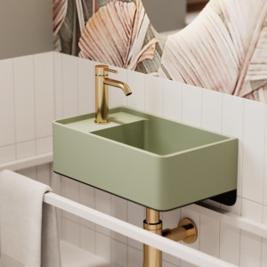 Umywalka z kamienia syntetycznego nablatowa / wisząca prostokątna zielona 43 cm x 25 cm EVELIA Green : Otwory na baterię - Tak, Typ montażu - podwieszana