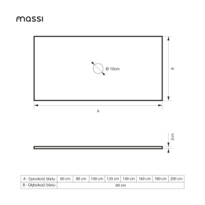 Massi Blat łazienkowy betonowy PRISMA Classic 120 x 60 cm| Różne kolory | Różne rozmiary : Kolor - Turkusowy, Rozmiar - 180 x 60 cm
