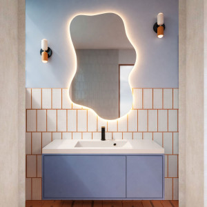 Lustro dekoracyjne o nieregularnym kształcie z podświetleniem FLOW Lift LED | Różne rozmiary | Różne kolory : Kolor tafli szkła - Srebrny, Rozmiar - 60 x 95 cm