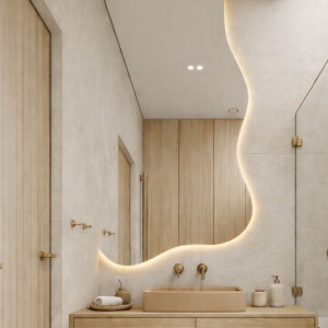 Lustro asymetryczne z podświetleniem FLOW Corner LED | Różne rozmiary | Różne kolory : Kolor tafli szkła - Brąz, Rozmiar - 120 x 214,5 cm, Wersja - Lewa