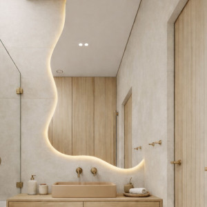 Lustro asymetryczne z podświetleniem FLOW Corner LED | Różne rozmiary | Różne kolory : Kolor tafli szkła - Brąz, Rozmiar - 120 x 214,5 cm, Wersja - Prawa