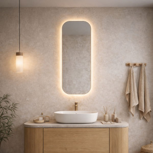 Lustro prostokątne bez ramy oszlifowane obracalne z podświetleniem ROUND Slim LED | Różne rozmiary | Różne kolory : Kolor tafli szkła - Grafit, Rozmiar - 30 x 90 cm