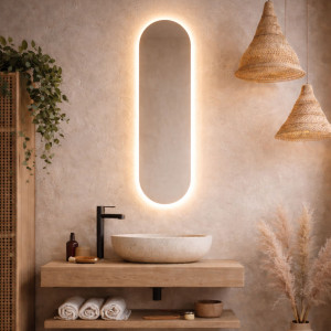 Lustro owalne bez ramy oszlifowane obracalne z podświetleniem PLATAN Slim LED | Różne rozmiary | Różne kolory : Kolor tafli szkła - Brąz, Rozmiar - 30 x 90 cm