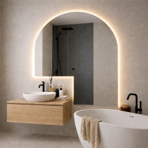Lustro portalowe oszlifowane z podświetleniem ARCH Cut LED  | Różne rozmiary | Różne kolory : Kolor tafli szkła - Srebrny, Rozmiar - 80 x 90 cm