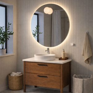 Lustro okrągłe z podświetleniem LED z wycięciem na kinkiet MOON  | Różne rozmiary | Różne kolory : Kolor tafli szkła - Srebrny, Średnica - 90 cm