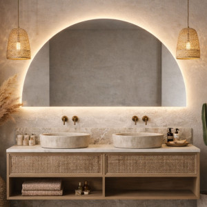 Lustro półokrągłe z podświetleniem MOON Half XXL LED | Różne rozmiary | Różne kolory : Kolor tafli szkła - Brąz, Rozmiar - 180 x 90 cm