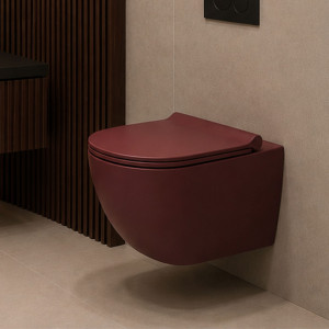 Miska WC wisząca rimless bordowa FLOW Bordo z deską wolnoopadającą typu Slim