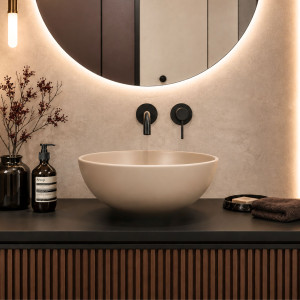 Umywalka ceramiczna nablatowa okrągła beżowa FLOW Latte