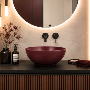 Umywalka ceramiczna nablatowa okrągła bordowa FLOW Bordo