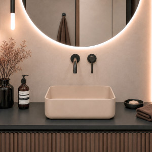 Umywalka ceramiczna nablatowa kwadratowa beżowa FLOW Latte