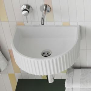 Massi Umywalka betonowa podwieszana / nablatowa półokrągła bez otworu na baterię 45 x 36 cm MUSLIN | różne kolory : Kolor - Biały (beton), Typ montażu - podwieszana