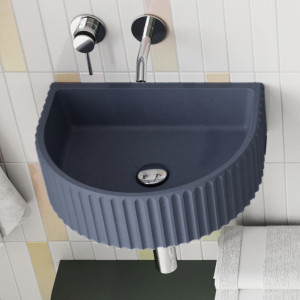 Massi Umywalka betonowa podwieszana / nablatowa półokrągła bez otworu na baterię 45 x 36 cm MUSLIN | różne kolory : Kolor - Niebieski denim, Typ montażu - podwieszana