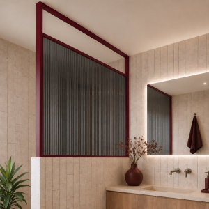 Massi Ścianka prysznicowa szklana ARTE WELLE Half w ramie| Różne kolory | Różne rozmiary : Kolor - Wine red (RAL 3005), Kolor szkła - Grafitowy, Rozmiar - 120 x 160 cm