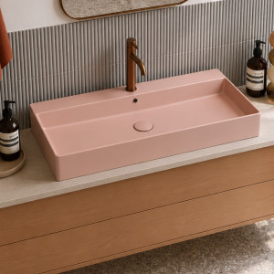 Massi Umywalka ceramiczna nablatowa / wisząca różowa z otworem na baterie 80 x 45 cm LERA pink