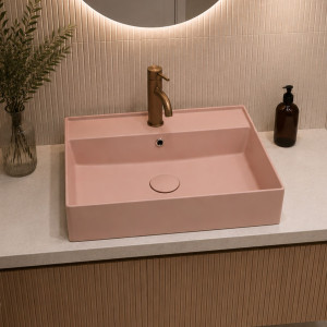 Massi Umywalka ceramiczna nablatowa / wisząca różowa z otworem na baterie 55 x 45 cm LERA pink