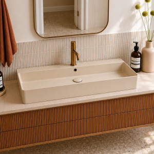 Massi Umywalka ceramiczna nablatowa / wisząca beżowa z otworem na baterie 100 x 45 cm LERA Ivory