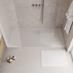 Massi Brodzik z konglomeratu prostokątny 170 x 90 cm beżowy matowy/błyszczący RONA XXL  |Różne rozmiary | Różne kolory : Kolor - Biały matowy , Rozmiar - 200 x 90