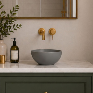 Umywalka ceramiczna nablatowa okrągła szara matowa bez otworu na baterię 32 cm MALO Grey z powłoką easy clean