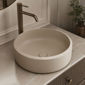 Massi Umywalka z konglomeratu nablatowa okrągła beżowa błyszcząca 40 cm RONA Beige Glow