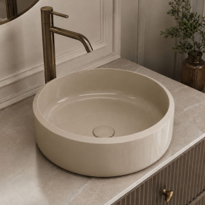 Massi Umywalka z konglomeratu nablatowa okrągła beżowa błyszcząca 40 cm RONA Beige Glow : Wykończenie - w połysku