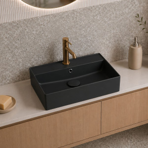 Massi Umywalka ceramiczna nablatowa / wisząca czarna z otworem na baterie 60x45 cm LERA black
