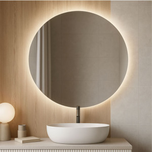 Massi Lustro okrągłe  podświetlane bezramowe MOON XXL LED 120 cm | Różne rozmiary | Różne kolory : Kolor tafli szkła - Brąz, Średnica - 110 cm