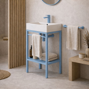 Zestaw umywalka z konglomeratu NAVI 50 x 45 cm + stojąca konsola NAVI Step | Różne kolory | Różne rozmiary : Kolor - Niebieski, Otwory na baterię - Bez otworów, Rozmiar - 70 x 45 cm