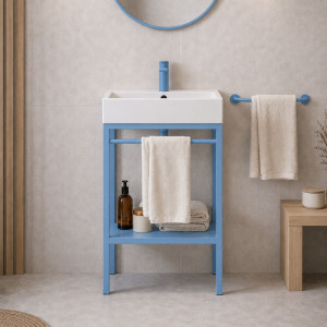 Zestaw umywalka z konglomeratu NAVI 50 x 45 cm + stojąca konsola NAVI Step | Różne kolory | Różne rozmiary : Kolor - Niebieski, Otwory na baterię - Bez otworów, Rozmiar - 50 x 45 cm