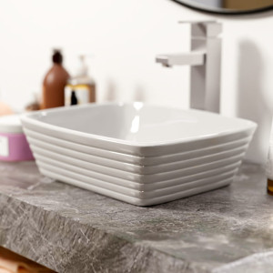 Umywalka ceramiczna nablatowa biała prostokątna ryflowana 50 x 38 cm NUMA