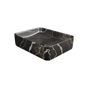 Umywalka ceramiczna nablatowa marmurowa prostokątna czarna 50 x 39 cm MARBE BLACK