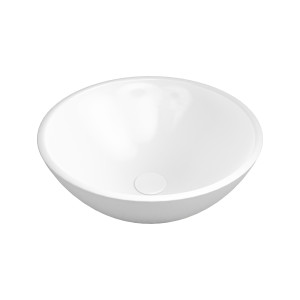 Umywalka ceramiczna nablatowa okrągła biała błyszcząca bez otworu na baterię 32 cm MALO z powłoką easy clean