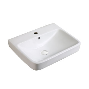 Umywalka biała wisząca prostokątna z otworem na baterię i półką 60 x 46 cm ARVETE Slim
