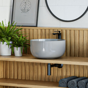 Umywalka ceramiczna nablatowa okrągła szara bez otworu na baterię  44 cm UNO 1 Silver Glow