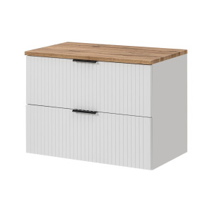 Zestaw wisząca szafka umywalkowa biała ASTROS 80 x 46 cm White z blatem OAK