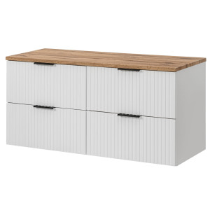 Zestaw szafka wisząca podwójna podumywalkowa biała 120 x 46 cm ASTROS white z blatem dębowym OAK