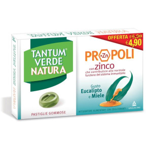 ANGELINI PHARMA ITALIA SpA Tantum Verde Natura Propoli con Zinco - 15 Pastiglie Gommose Gusto Eucalipto e Miele