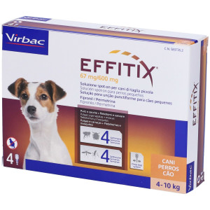 VIRBAC S.A. (FR) EFFITIX Spot-On per Cani 4-10 kg, 4 Pipette da 1,10 ml – Trattamento Antiparassitario per Pulci, Zecche e Zanzare