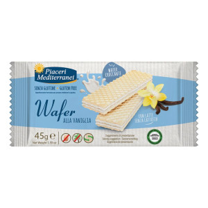 EUROSPITAL SpA Piaceri Mediterranei Wafer alla Vaniglia 45g - Wafer Croccante con Ripieno alla Vaniglia Senza Lattosio