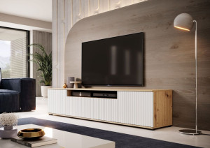 Komoda RTV z frezowanymi frontami Agnes artisan/biały