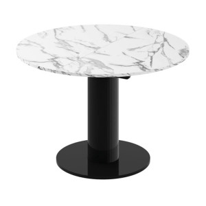 Stół Okrągły rozkładany SOLO LUX | Marble White HG + Czarny HG