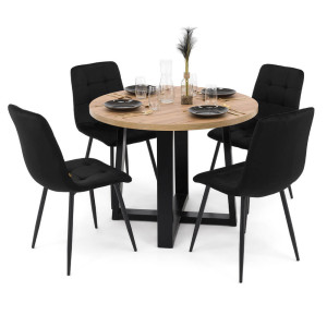 Stół Okrągły Rozkładany | STL 90/2 + 4 krzesła 6402 | Kolory do wyboru