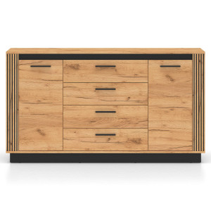 Komoda z lamelami URSO 06 | Dąb craft złoty, czarny