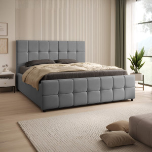 Łóżko tapicerowane z pojemnikiem SFG015 z materacem | 160x200 | Welur | Szary