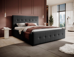 Łóżko tapicerowane z pojemnikiem SFG015P z materacem | 140x200 | Welur | Czarny